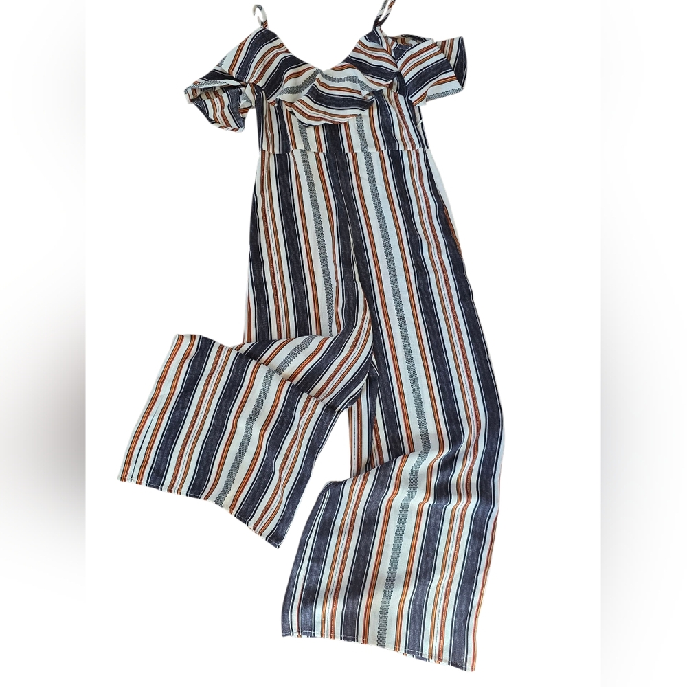Flying Tomato Off The Shoulder Ruffled Top Boho Print Wide Leg Jumpsuit Size L
